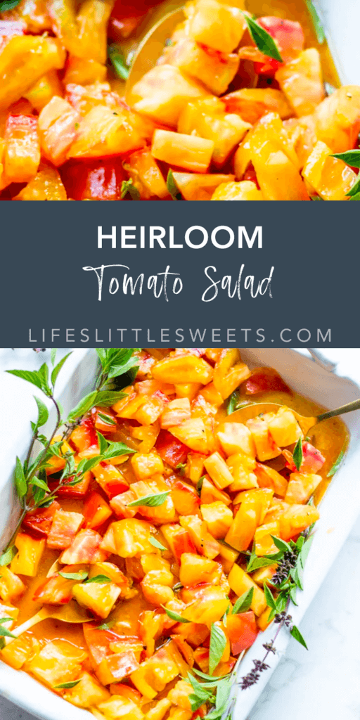 heirloom tomato salad with text overlay
