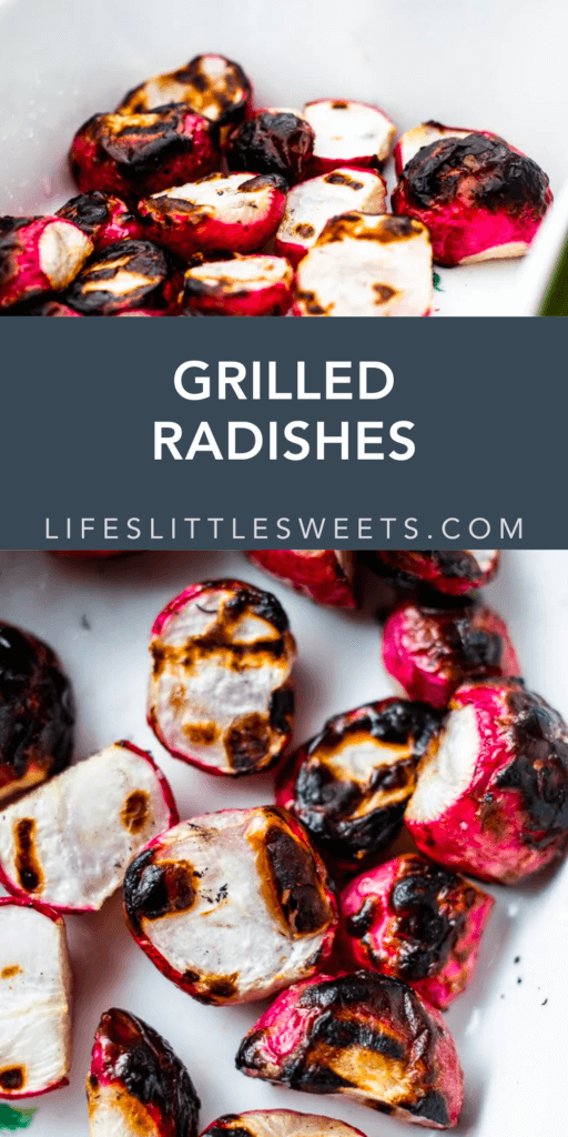 Grilled radishes with text overlay