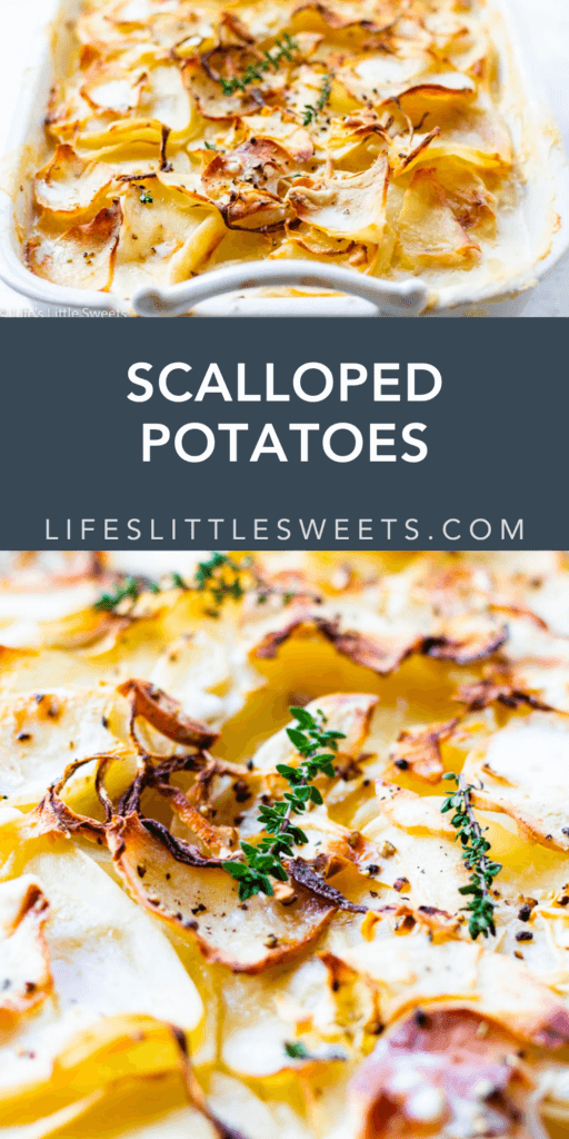 scalloped potatoes with text overlay