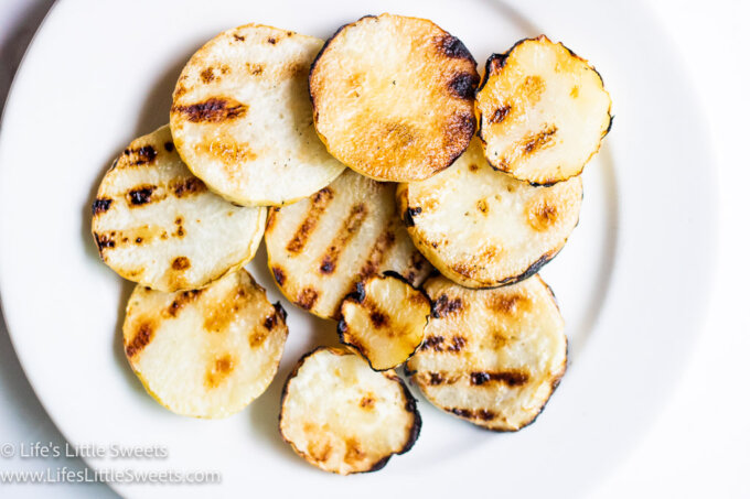 cooked kohlrabi slices with grill marks
