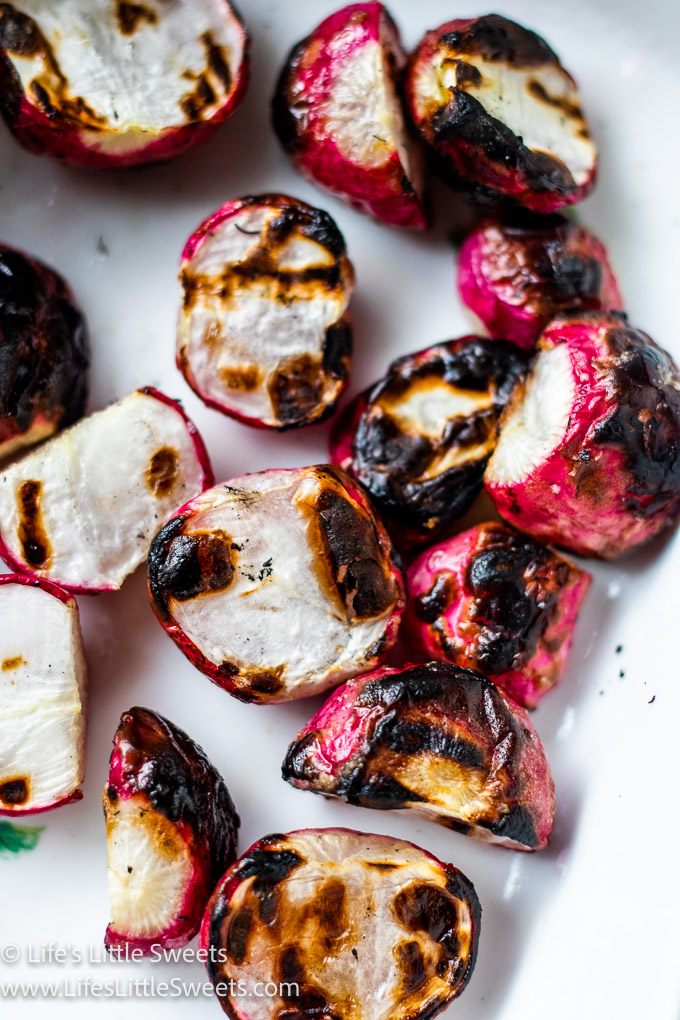 close up of red cooked radishes