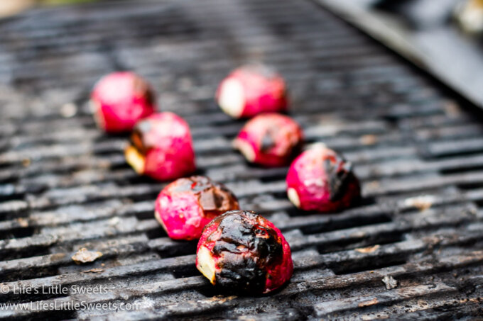 cooked radishes on a grill