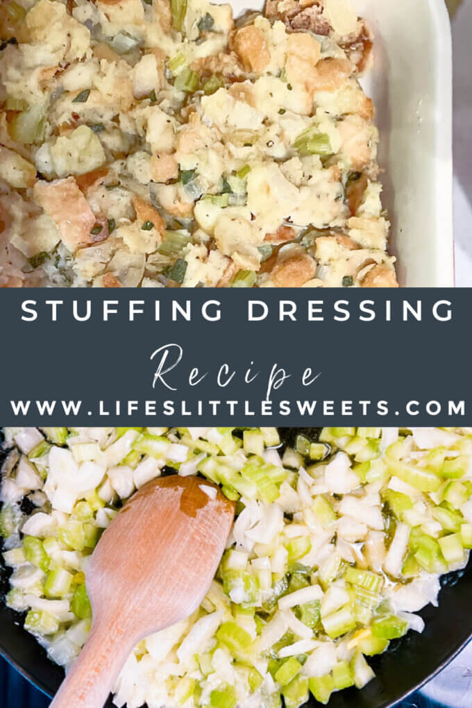 Stuffing Dressing Recipe Pinterest Pin with text and 2 photos