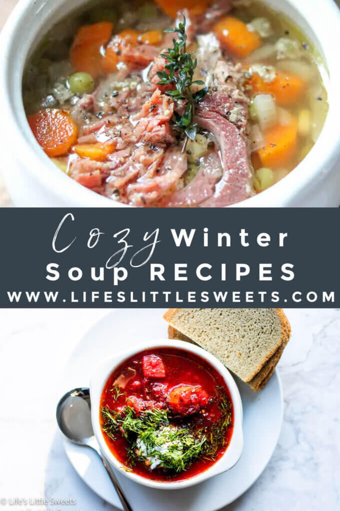 Winter Soup Recipes Pinterest pin with text overlay