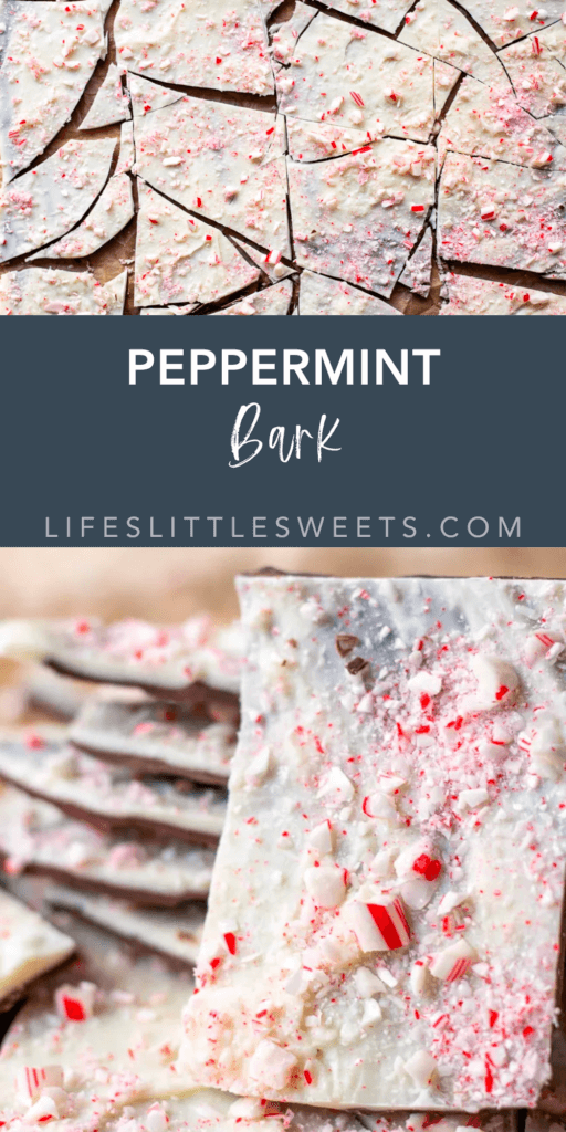 peppermint bark with text overlay