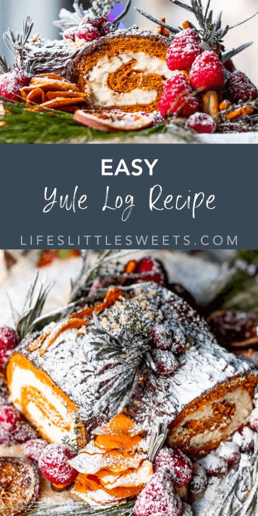 easy yule log recipe with text overlay