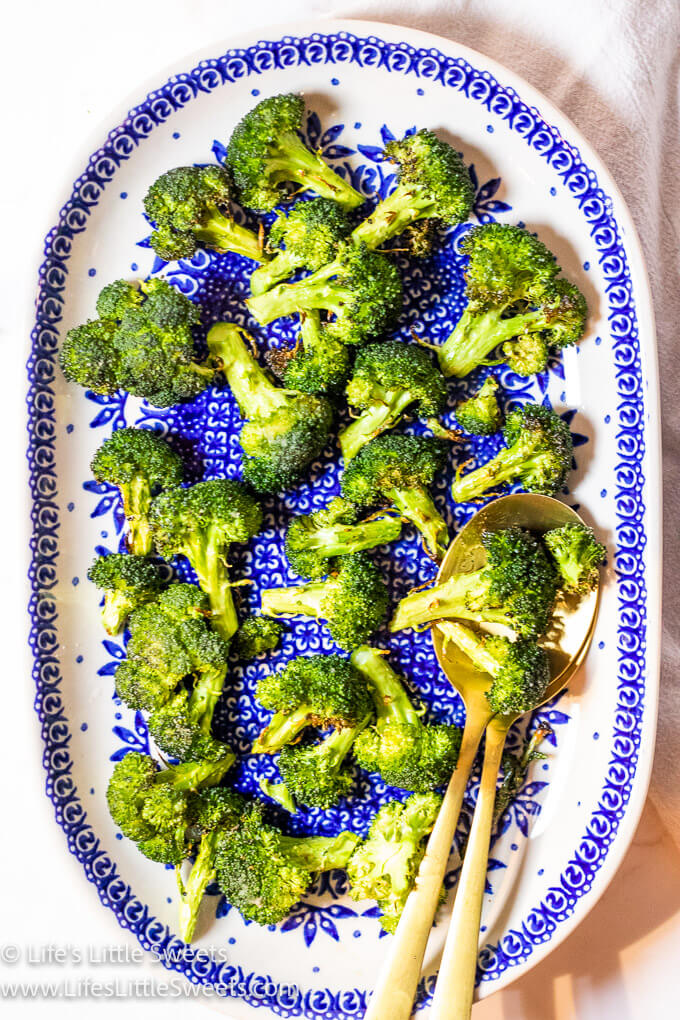 Air Fryer Broccoli on an oval plate