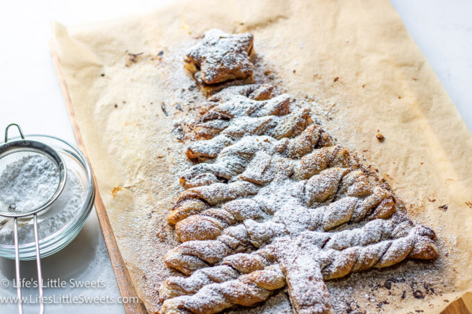 Nutella Puff Pastry Christmas Tree with powdered sugar