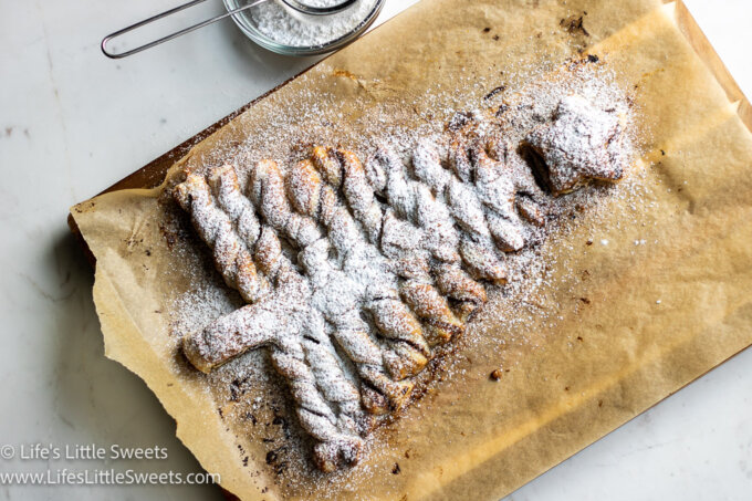 Nutella Puff Pastry Christmas Tree dusted with confectioner's sugar