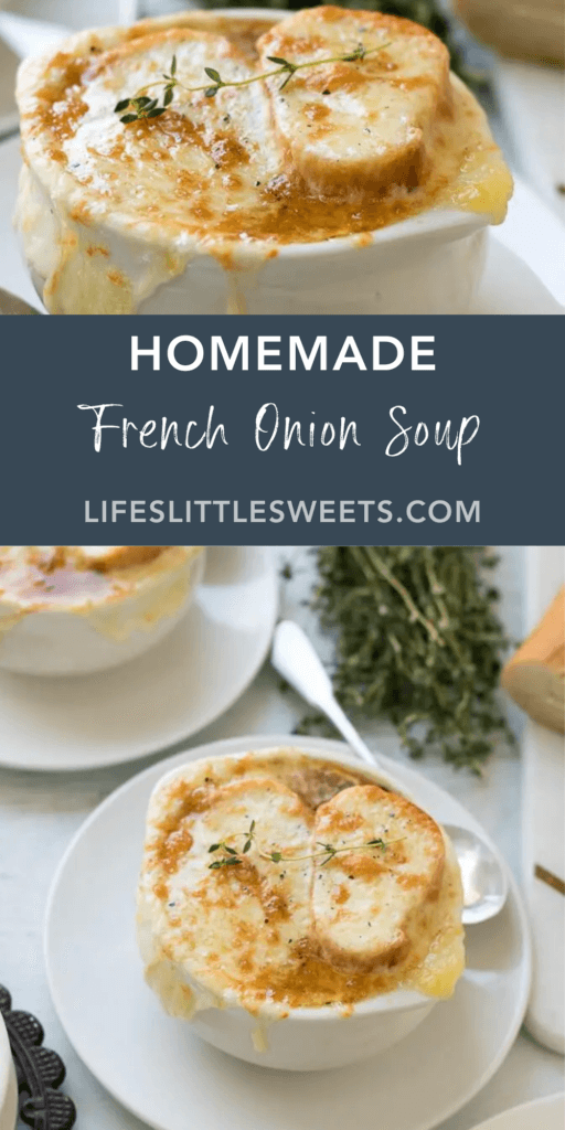Homemade French Onion Soup with text overlay