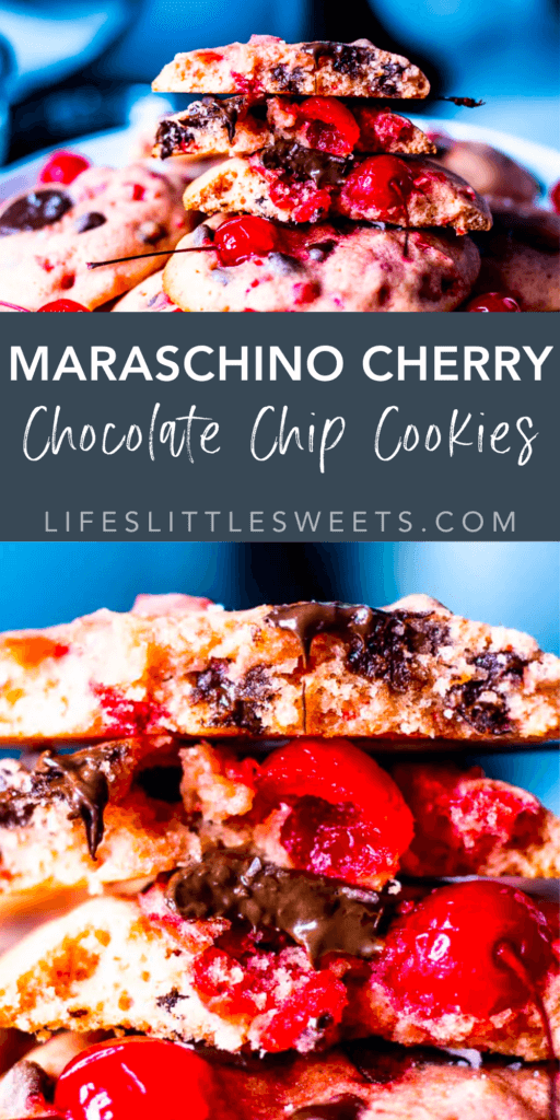 maraschino cherry chocolate chip cookies with text overlay