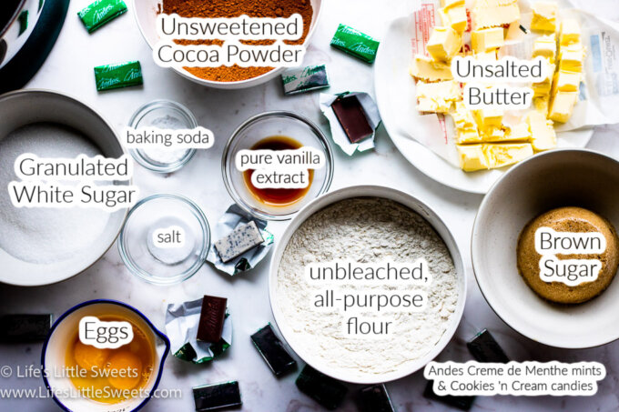 an ingredient diagram for ingredients for Andes Mint Cookies