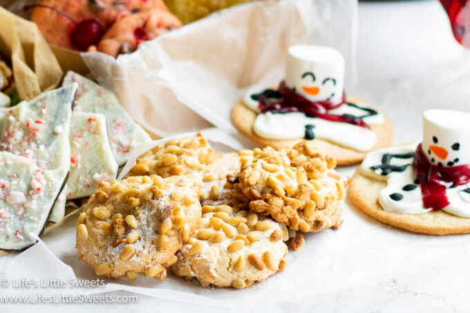 snowman cookies and Pignoli cookies