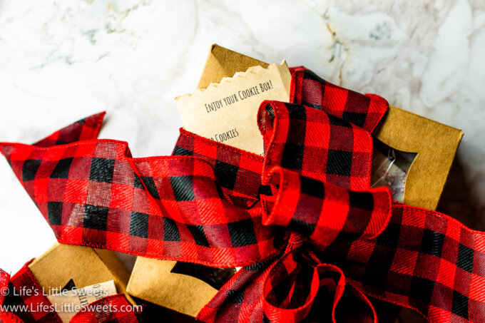 Cookie boxes with pretty red checkered fabric ribbon with notes