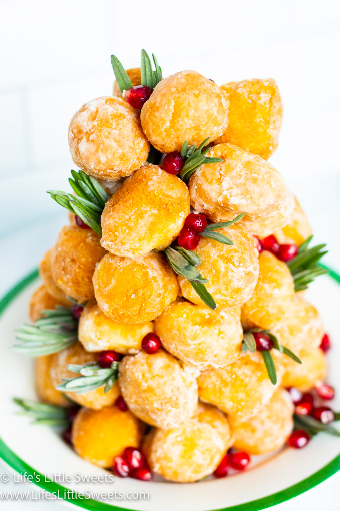 a donut tree with fresh lavender sprigs with pomegranate arils 