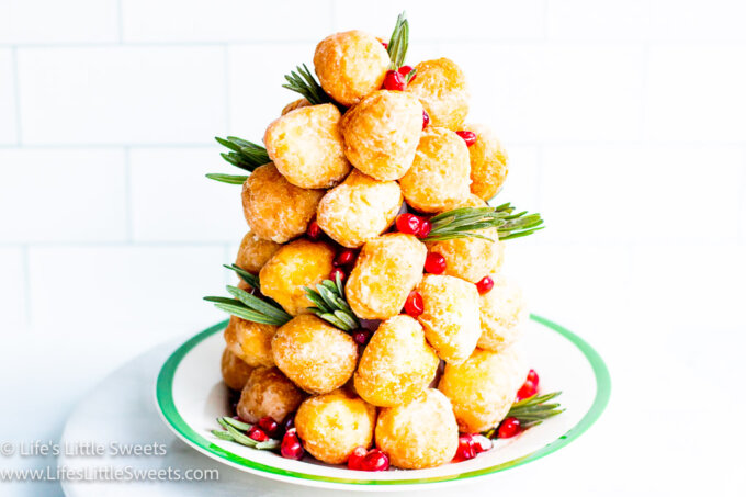 a donut tree with fresh lavender sprigs with pomegranate arils