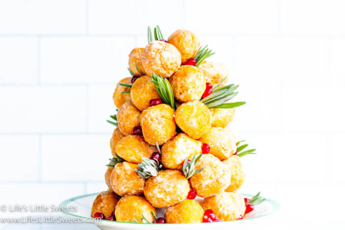 a donut tree with lavender sprigs and pomegranate