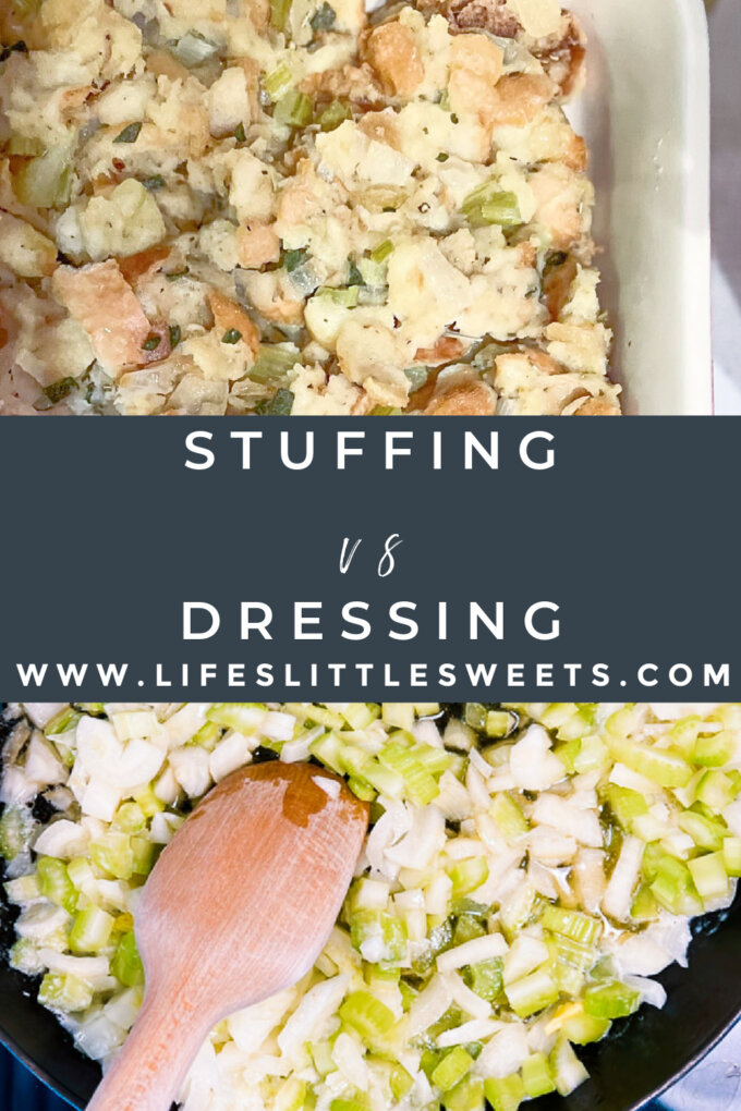 Stuffing vs Dressing pin with text and photos of stuffing dressing recipe