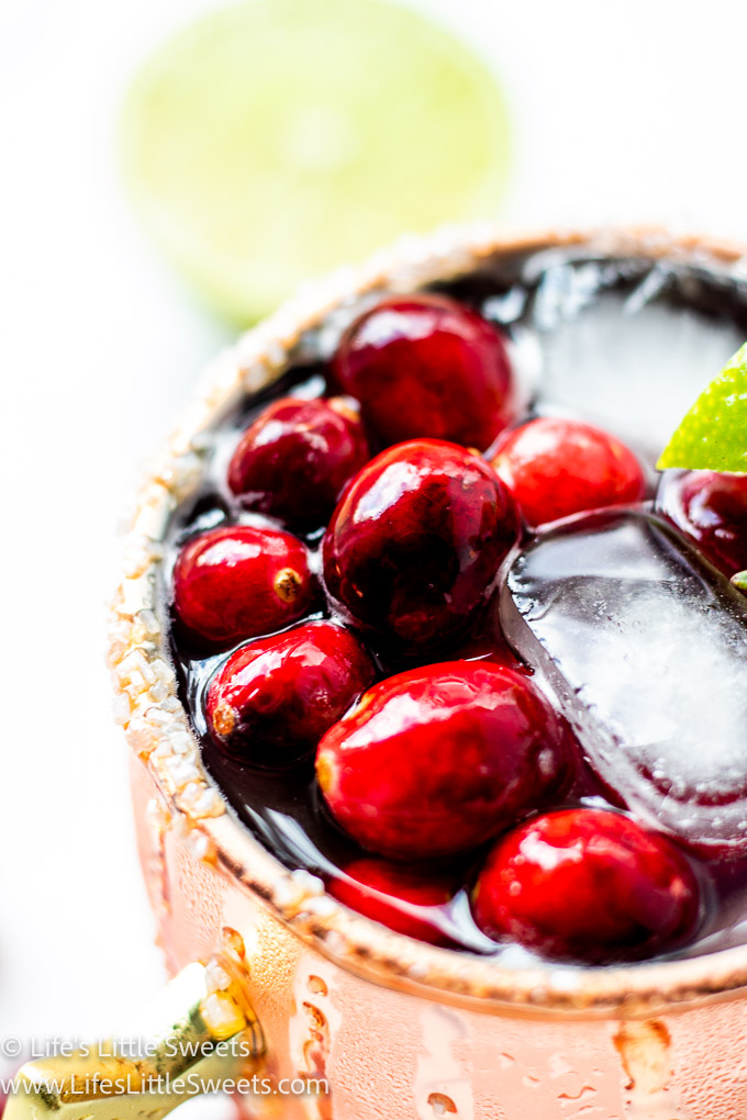 a close up of cranberries, lime and ice