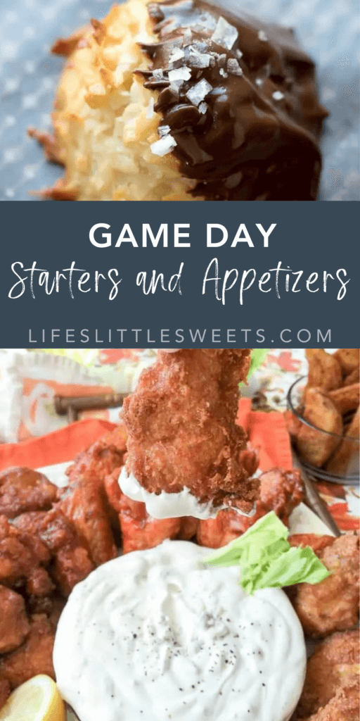 game day starters and appetizers with text overlay