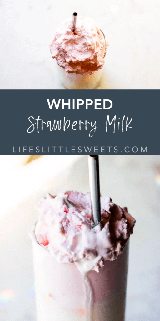 whipped strawberry milk with text overlay