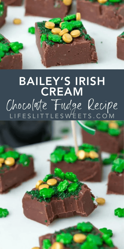 bailey's irish cream chocolate fudge recipe with text overlay