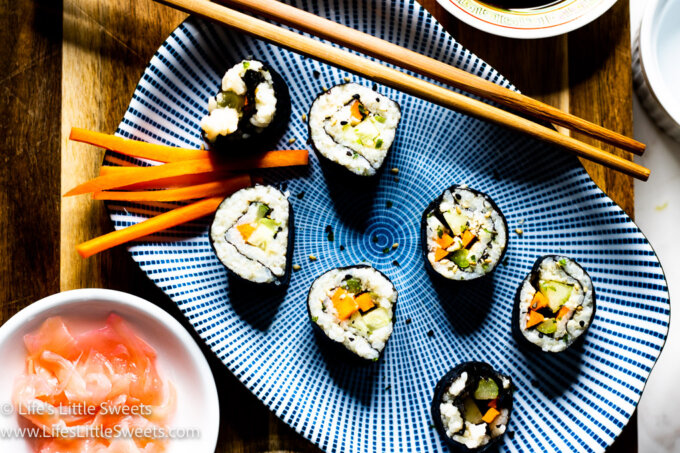 Homemade Sushi Rolls with pickled ginger