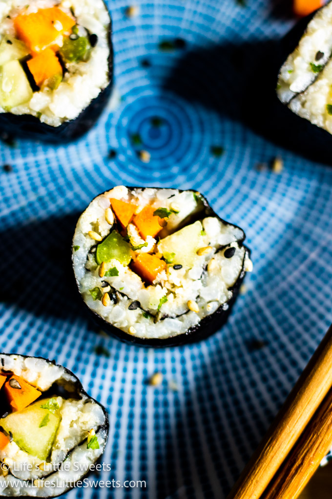 up close view of sushi rolls