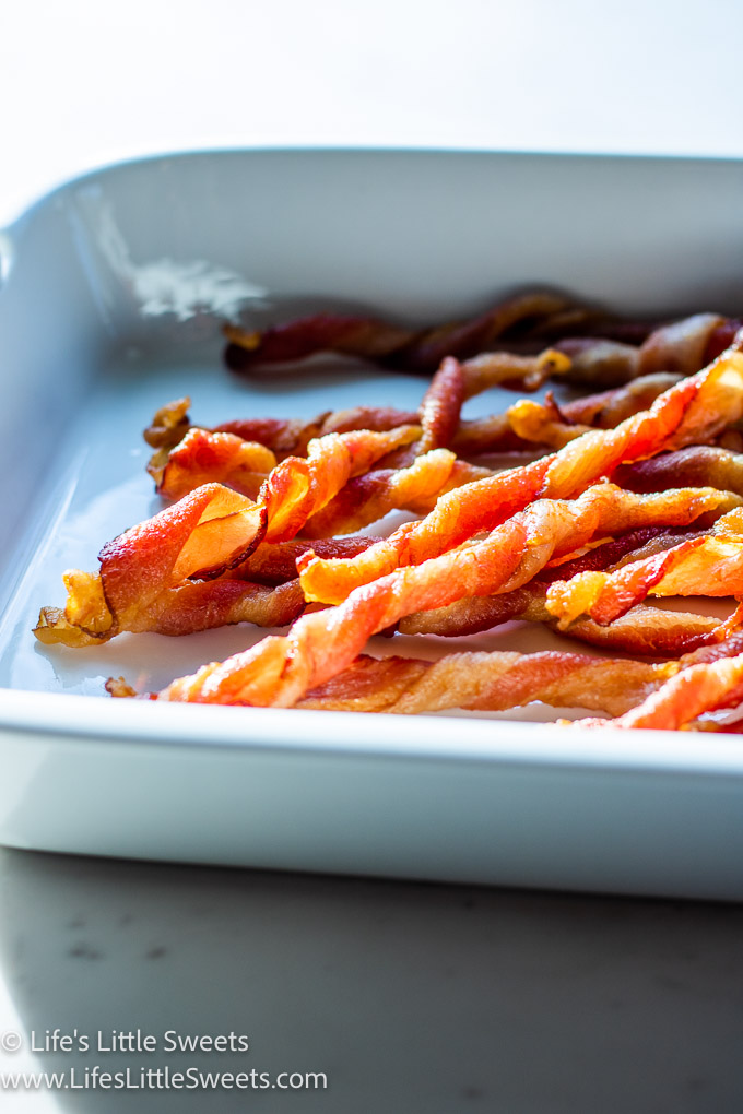twisted bacon in a white dish