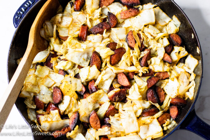 Kielbasa and Cabbage in a skillet