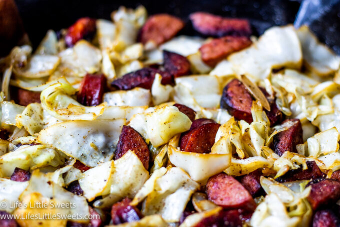 Kielbasa and Cabbage in a skillet