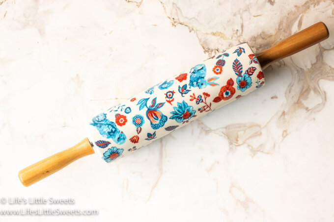a colorful printed ceramic rolling pin