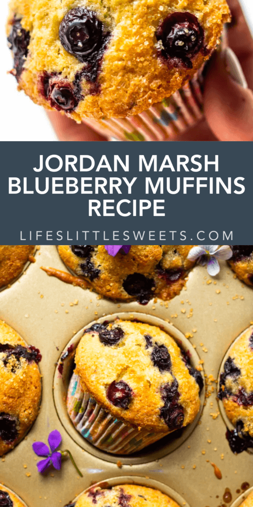 Jordan Marsh Blueberry Muffins with text overlay