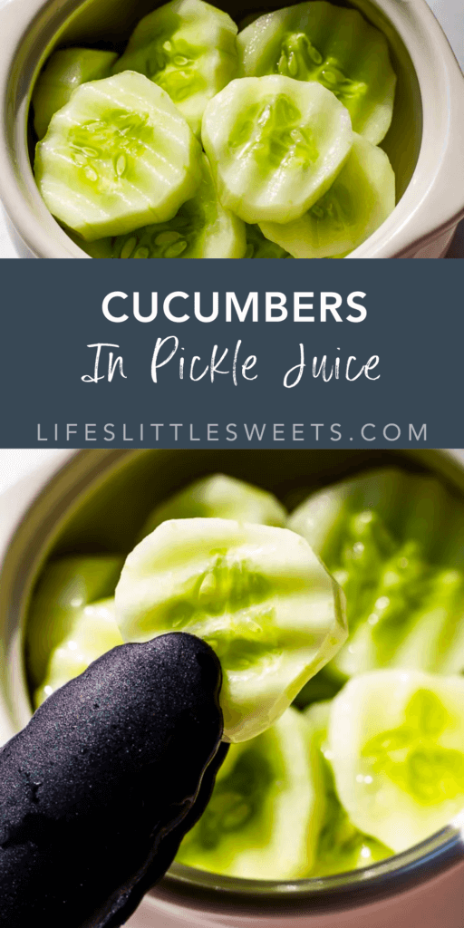 cucumbers in pickle juice with text overlay