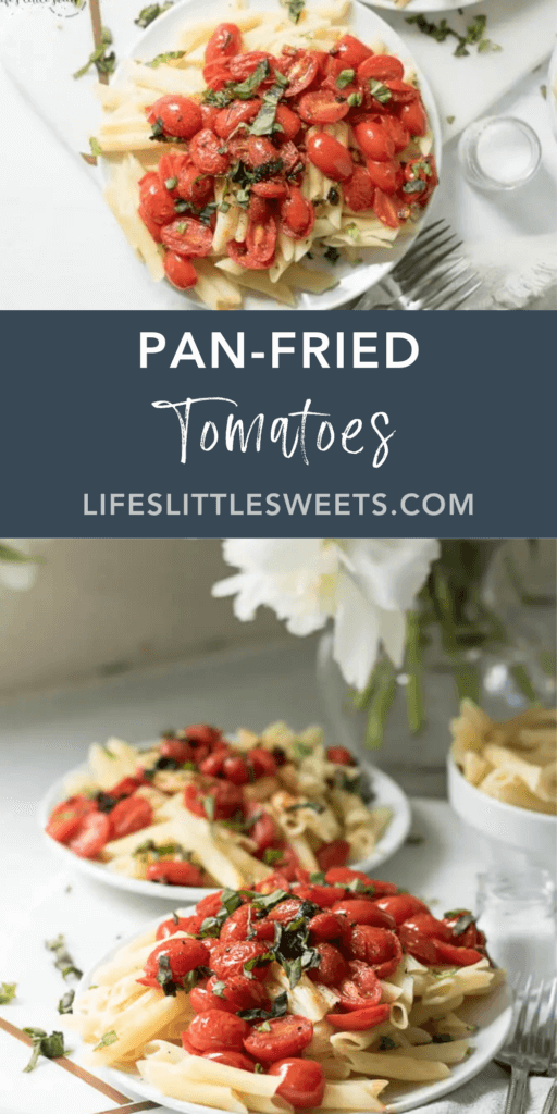 Pan-Fried Tomatoes with text overlay