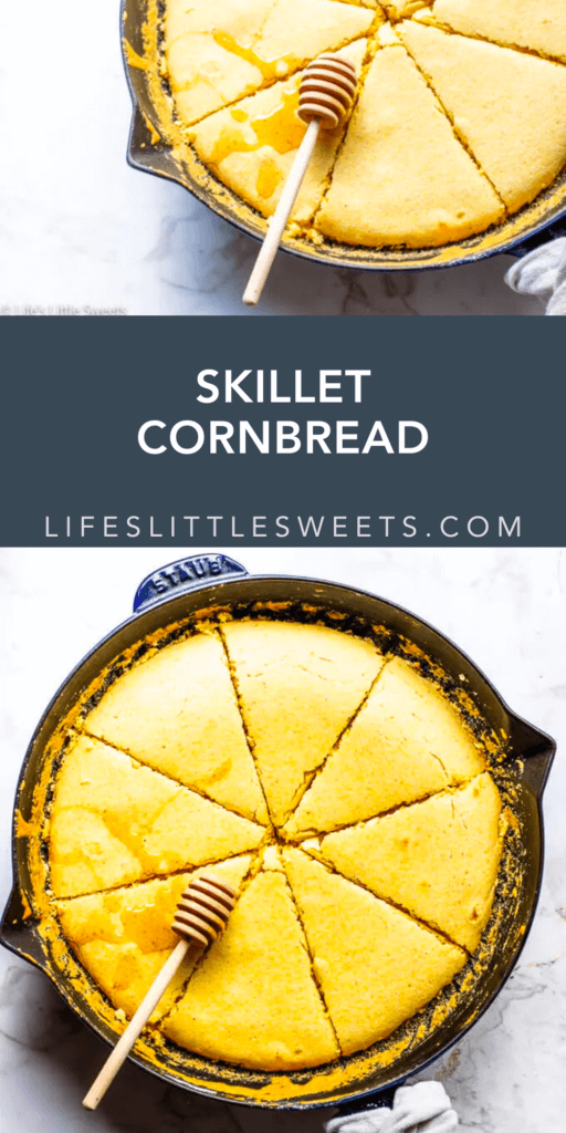 skillet cornbread with text overlay