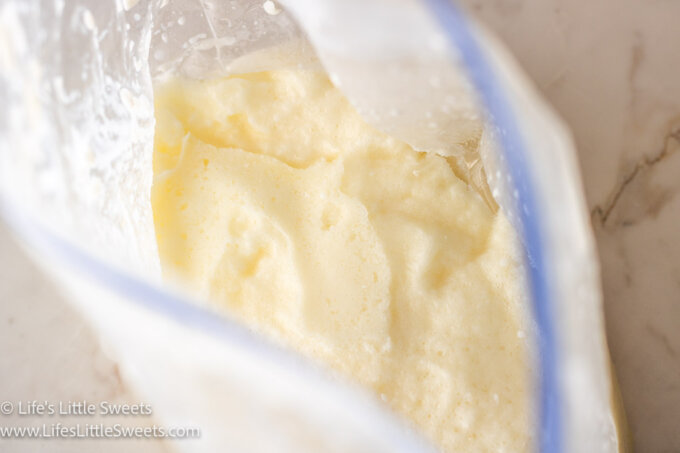 vanilla ice cream made in a bag with done on a marble surface