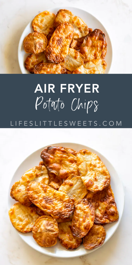 air fryer potato chips with text overlay