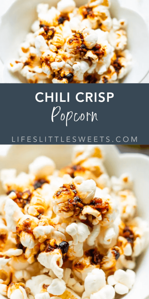 chili crisp popcorn with text overlay