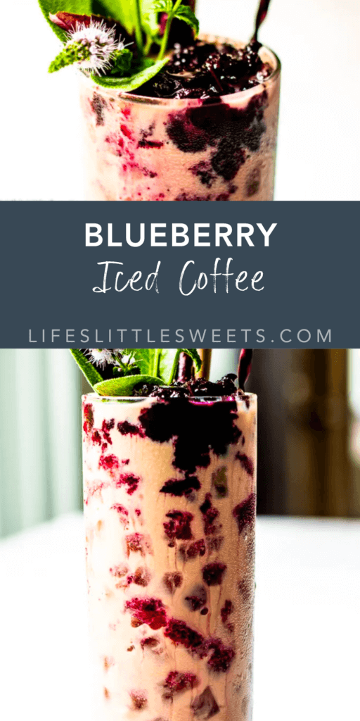 blueberry iced coffee with text overlay