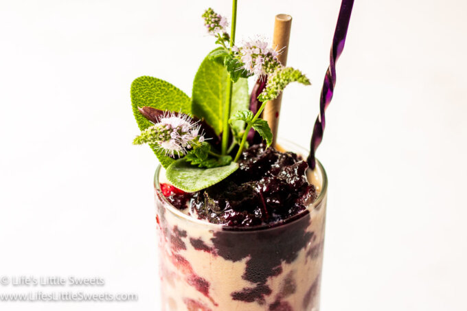 Blueberry Iced Coffee with flowering mint