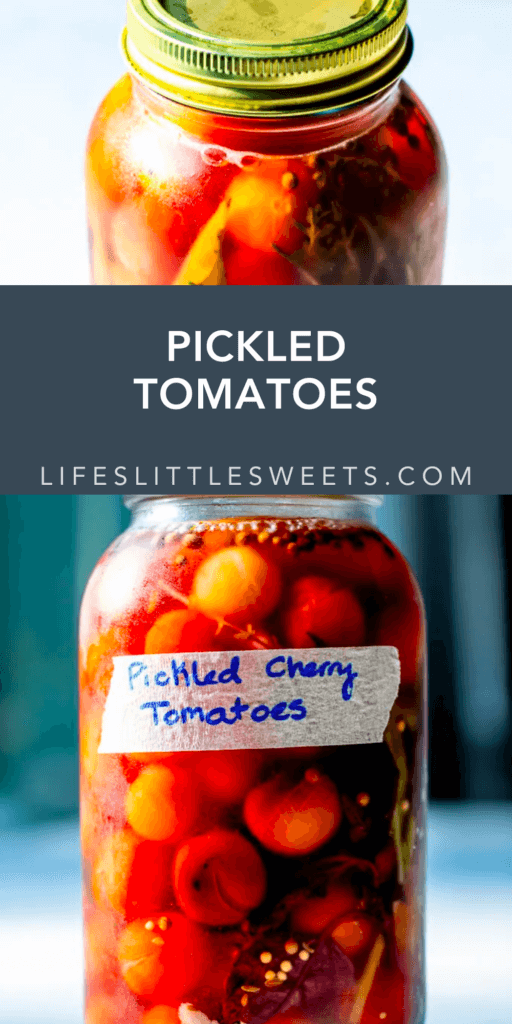 pickled tomatoes with text overlay