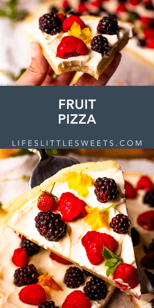 fruit pizza with text overlay