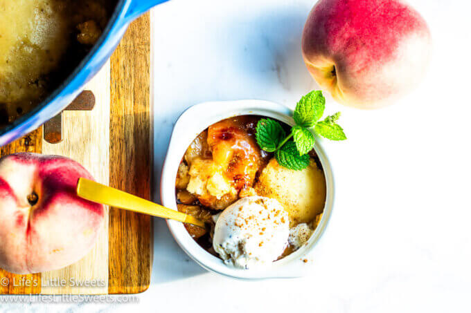 a serving of Peach slump with fresh mint