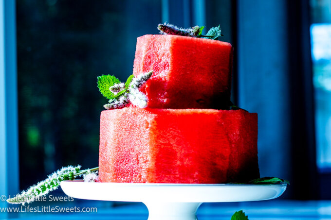 a watermelon cake, decorated with herbs