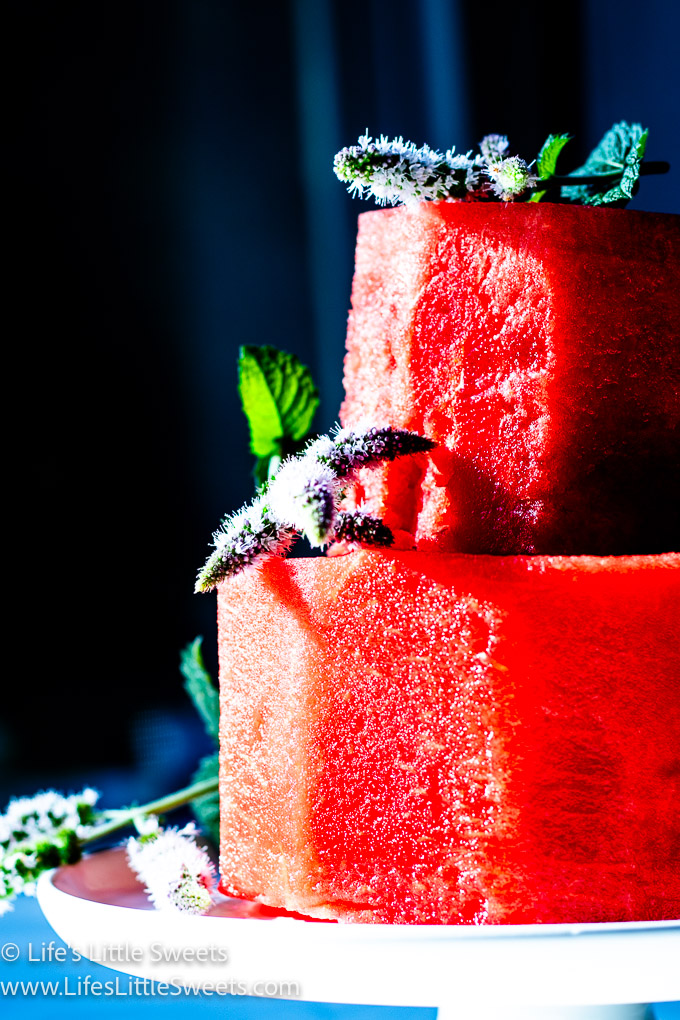 close up of a red watermelon cake