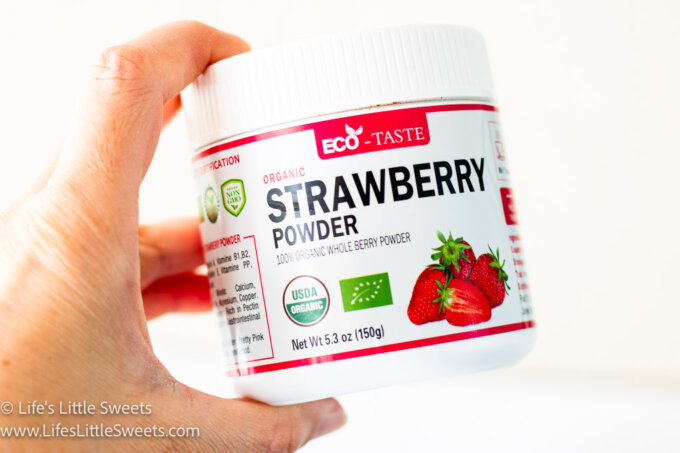 Strawberry powder in a plastic jar