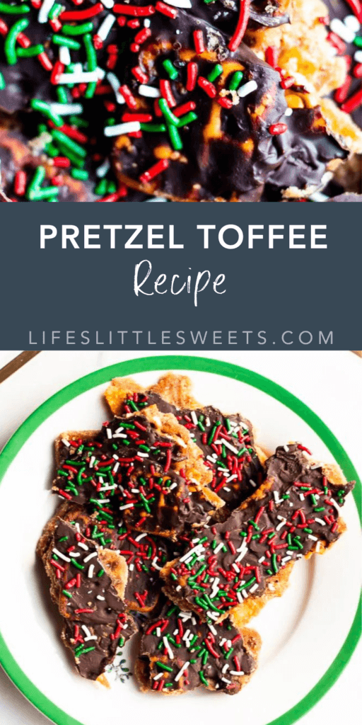 pretzel toffee recipe with text overlay