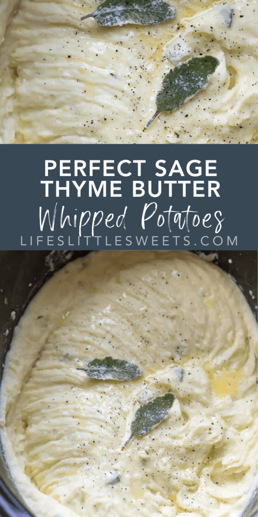 perfect sage thume butter whipped potatoes with text overlay