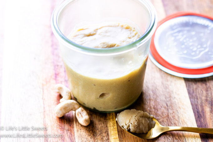Cashew Butter in a jar and on a spoon
